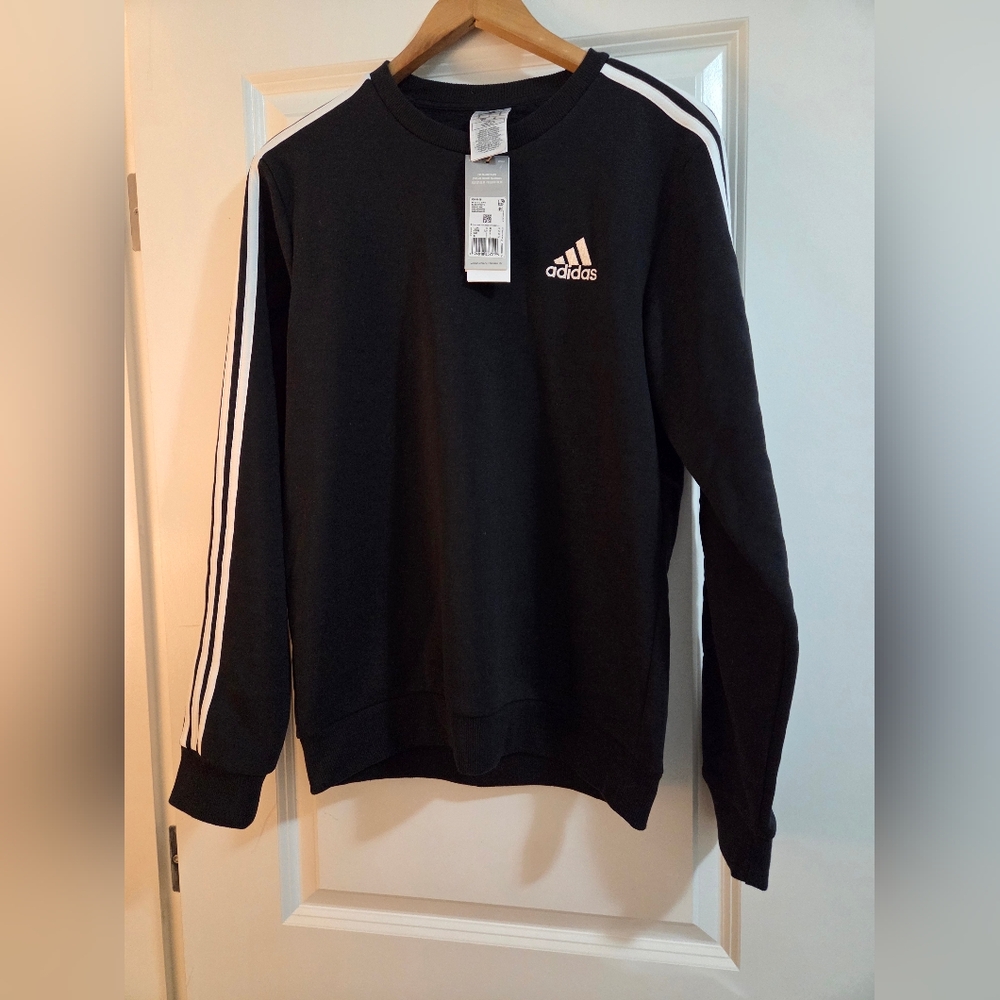 Adidas Men's/ Womens Black Crewneck Sweater with White Stripes